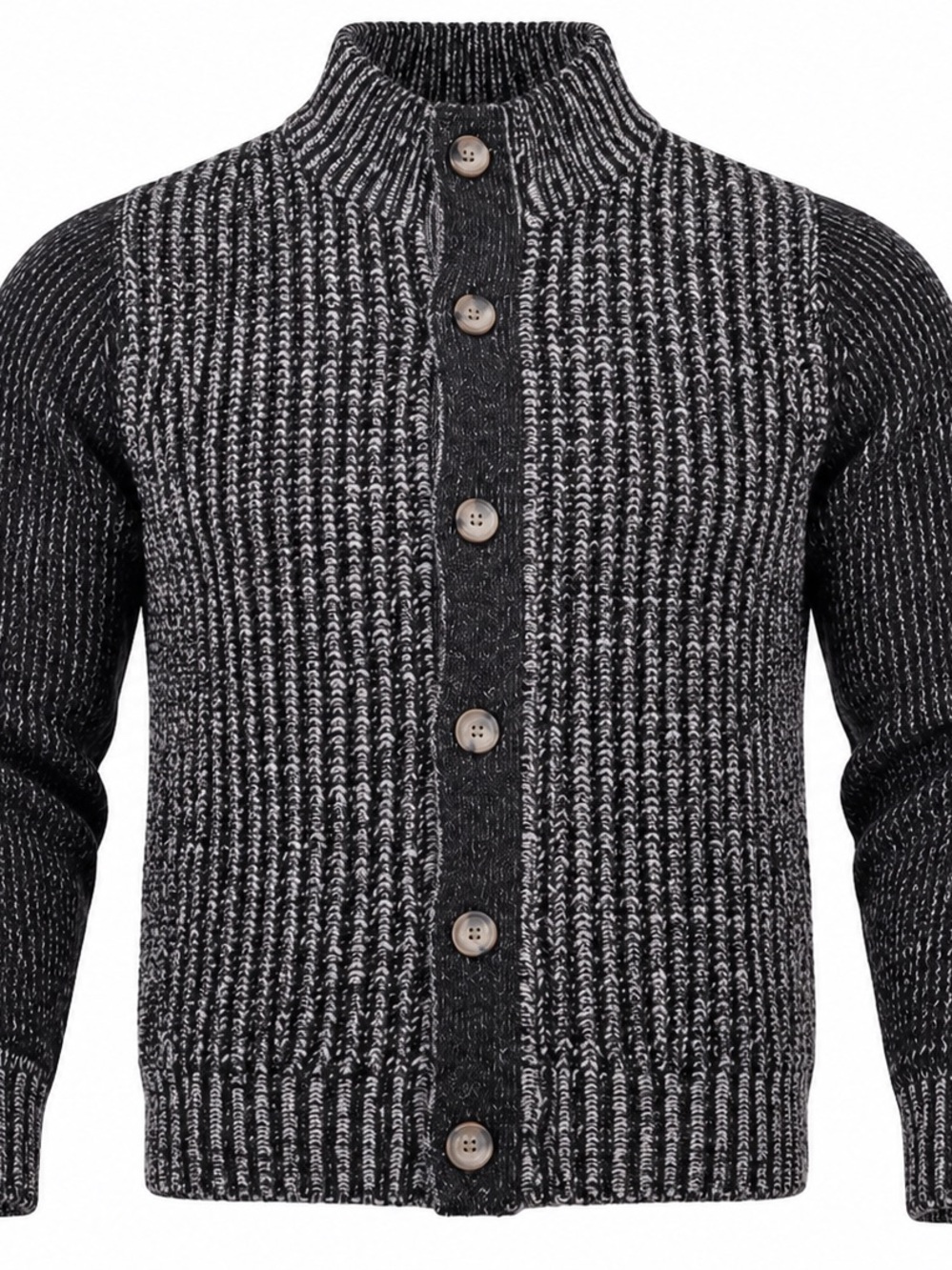 TRUE ROCK Black & Gray Marled Button Cardigan